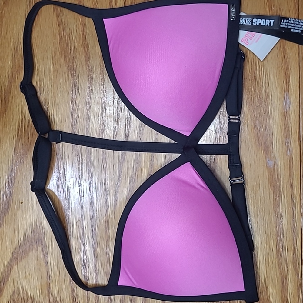 Pink sport, pink/black bikini top, small